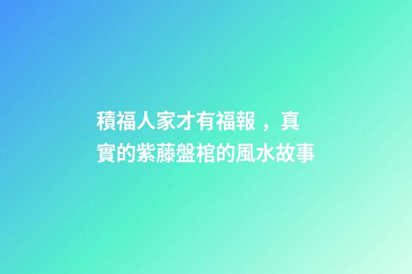 積福人家才有福報，真實的紫藤盤棺的風水故事